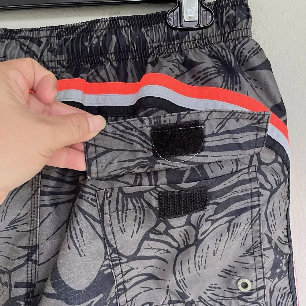 Sundek Taffeta Swim Trunks Size M |Fit S Floral Camo Rainbow Back Stripe Pockets